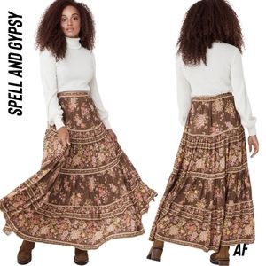 l spell meadowland brown floral skirt boho hippie maxi hazelnut